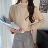 Korean-Style Autumn Loose Mid-High Neck Long Sleeve Shirt for Women - Solid Color Trendy Base Layer.