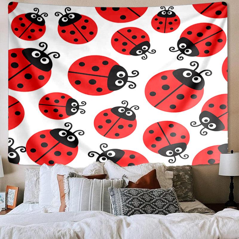 Ladybug Love Heart Pattern Tapestry Room Decoration Wall Hanging for Living Room Bedroom, Dormitory, Birthday and Christmas Gifts