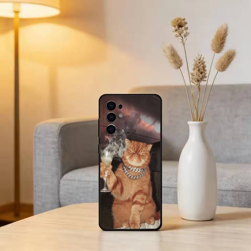 Cool cat Phone Case Black Silicone Soft For Samsung S25,S24,S21,S22,S23,S30,Ultra,S20,Plus,Fe,Lite