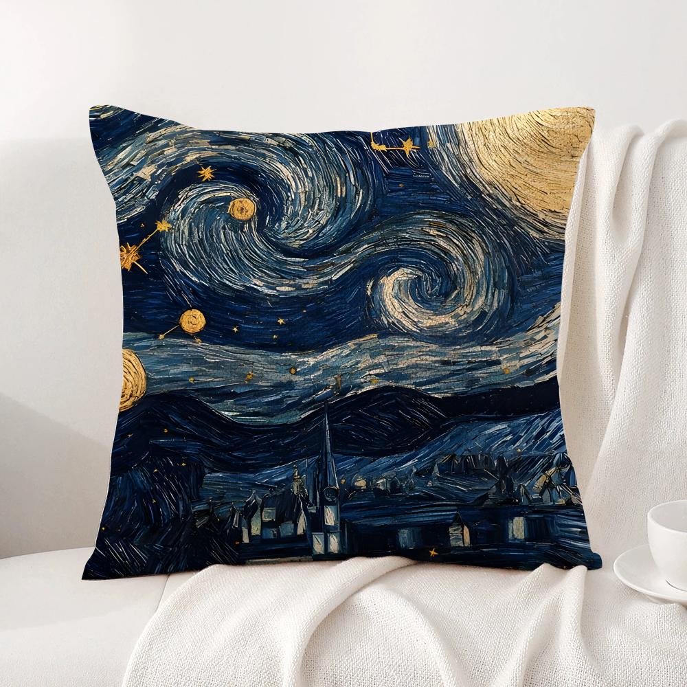 Van GGogh Art Cushion Cover Natural Linen Organic Fabric DoubleSided Printing Sofa Home Decor Breathable Bed Pillow