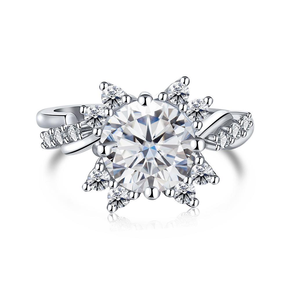 8mm S925 Sterling Silver Round Moissanite Micro Pave Flower Design Ring Ice Flower Sweet Daily Party Wear D VVS1 Exquisite Jewelry