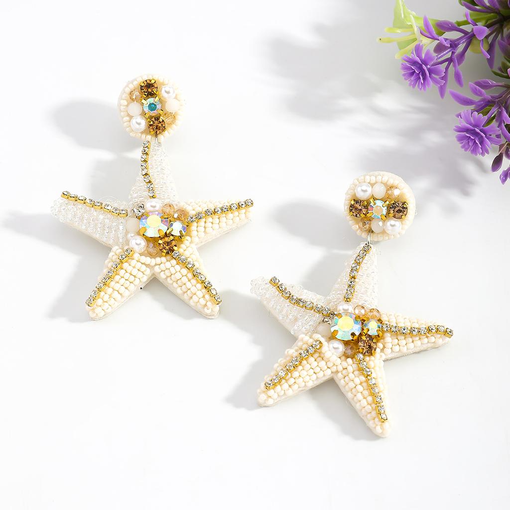 European and American summer trends, starfish handmade rice bead earrings, personalized ocean style, casual and versatile shell shaped earrings