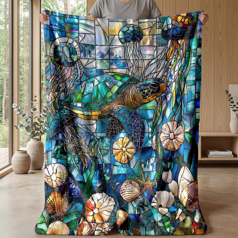 Ocean Life Mosaic 1 Theme blanket Lightweight Warm Flannel Blanket Decorative Throw Blanket for Home Decoration