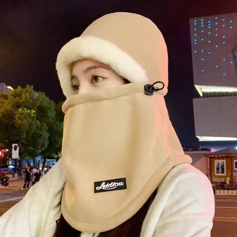 Winter cycling electric vehicle warm artifact windproof mask scarf integrated headgear women's ear protection hat thickened cotton hat