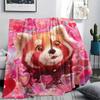 Pink Red Panda pattern Flannel Blanket, High quality Comfortable for All Seasons, Home Decor, Warmth and Comfort, Perfect for Gifts.
