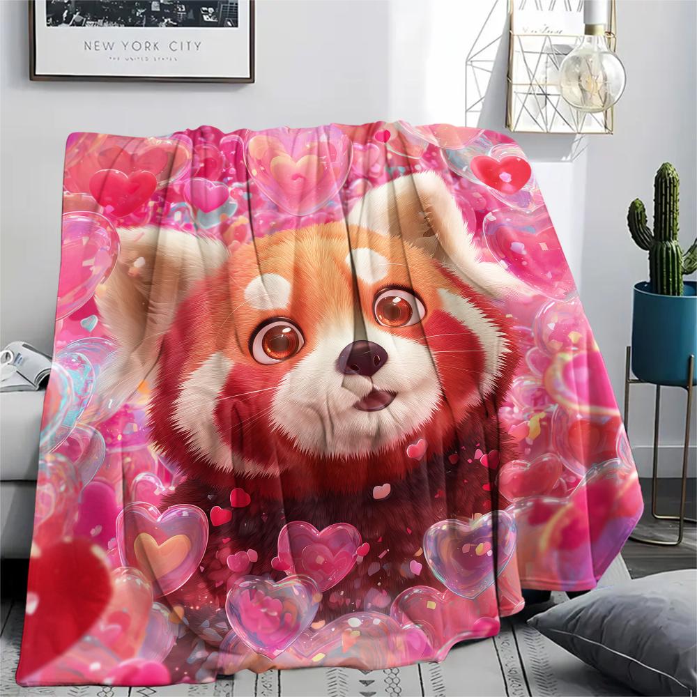 Pink Red Panda pattern Flannel Blanket, High quality Comfortable for All Seasons, Home Decor, Warmth and Comfort, Perfect for Gifts.