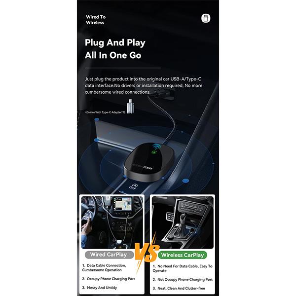 Essager Mini Carplay Wireless For Car For iPhone IOS 15