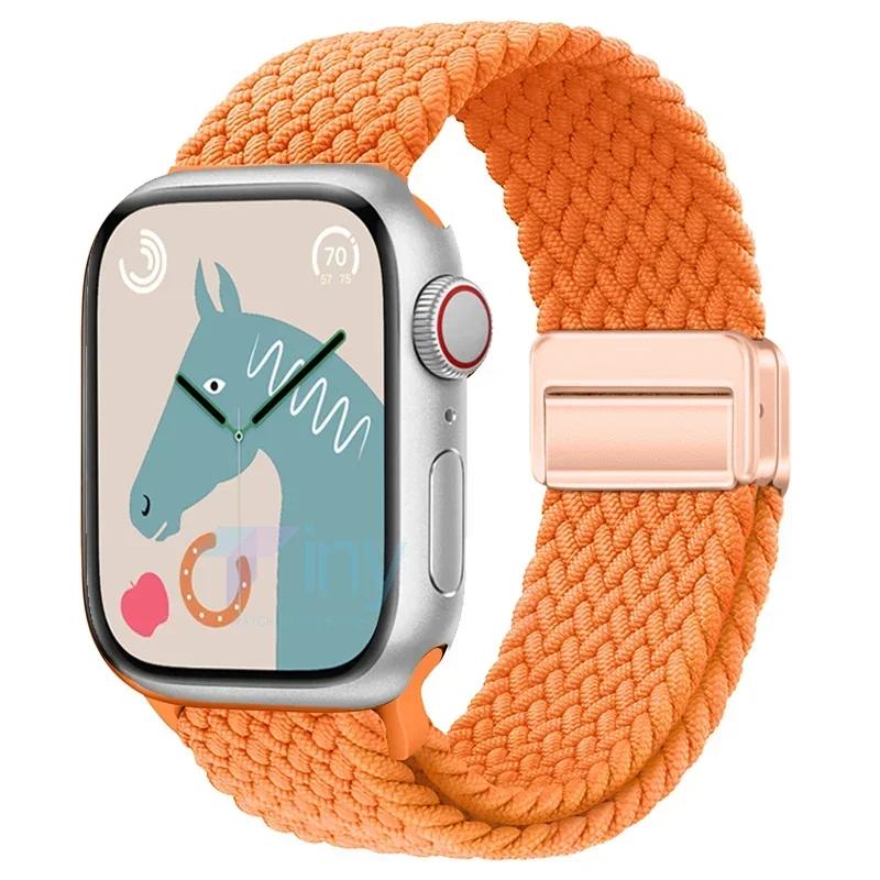 Nylon Band For Apple Watch Strap 44mm 40mm 45mm 46mm 49mm 41mm 38 Magnetic Braided Bracelet iWatch Series Se 7 6 8 9 10 Ultra 2