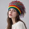 Knitted Beanie with Dangling Yarn Strands Full-Coverage Dread