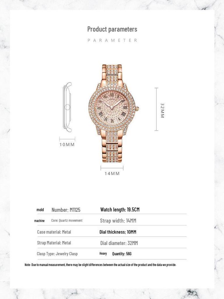 Luxury Diamond-Studded Roman Pattern Ladies Watch and Bracelet Set