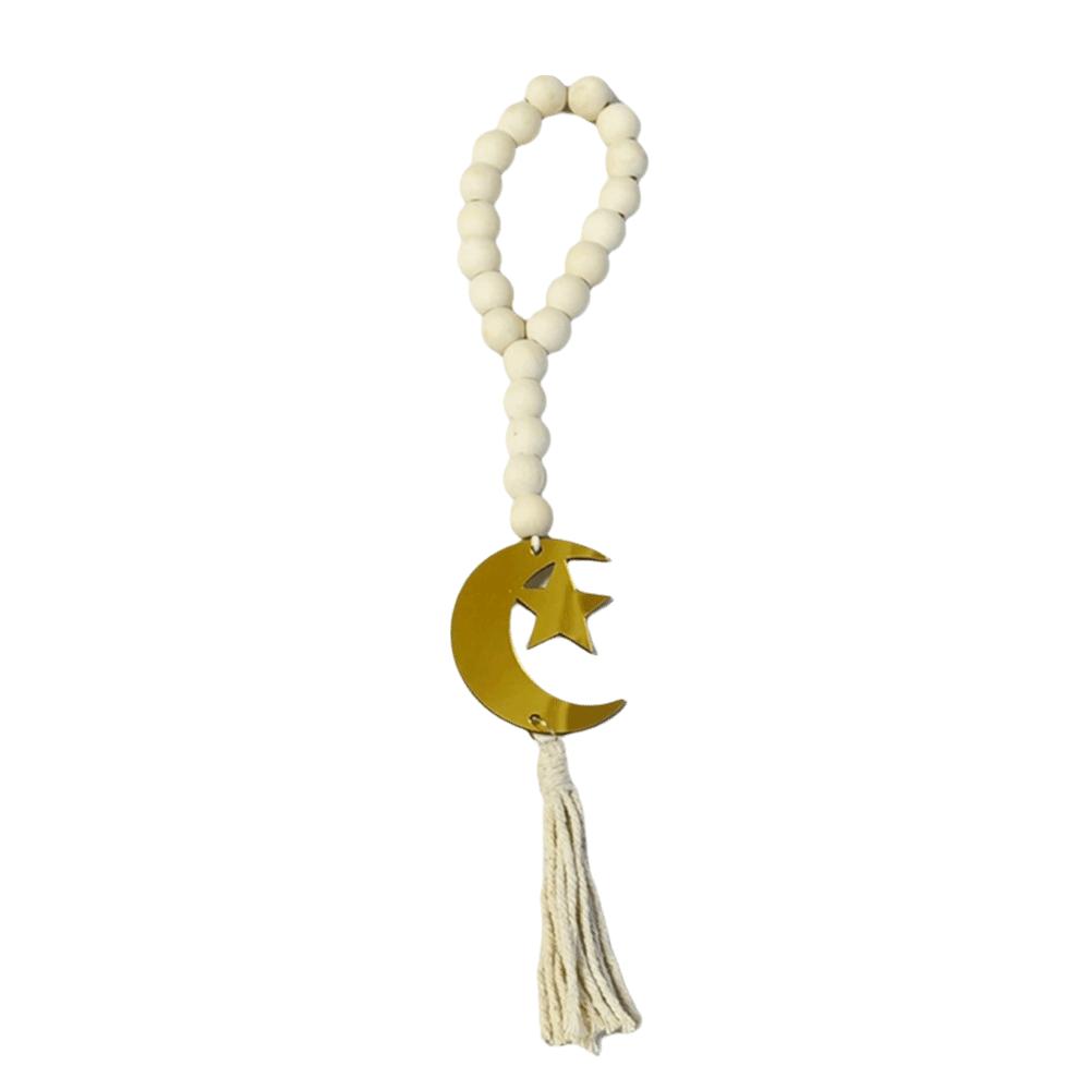 

Handmade Wooden Beads Pendant Smooth Decorative Star Moon Pendant Rustic Style with Tassel Eid Mubarak Decor Home Decoration