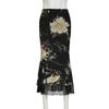 Goth Dark Y2K Aestheics Double Layer Mesh A Line Skirt Women Fashion Florals Print Slim Skirts Fairy Streetwear Gothic Bottoms