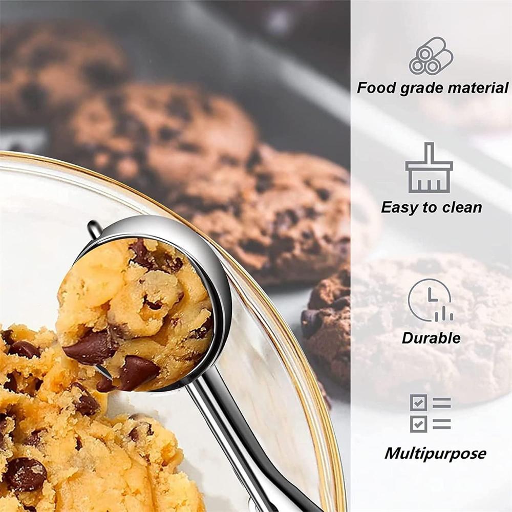 Stainless Steel Ice Cream Scoop For Baking Cookie Scoop, Trigger Release, Cookie Dough Scoop, Anti-Slip Spring-Trip Kitchen Tool