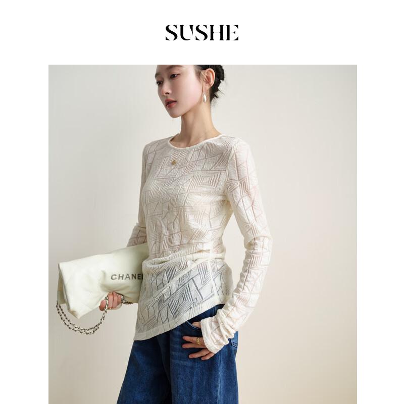 SUSHE Women s Wool Blend Round Neck Draped Chic Blouse M
