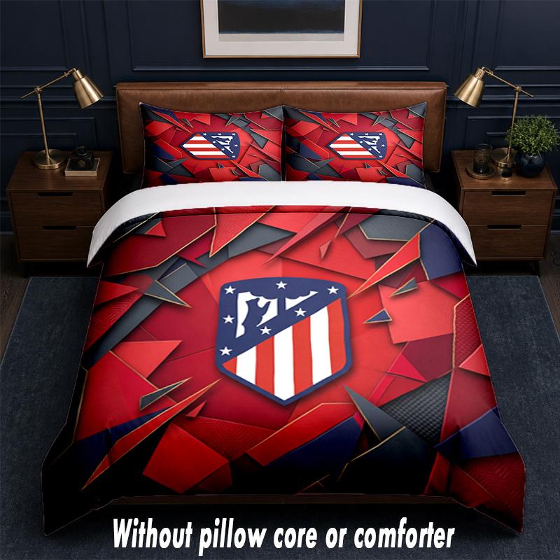 Set Biancheria da Letto Design Atletico Madrid 1 Copripiumino + 2 Federe Morbido Traspirante Biancheria da Letto per la Casa
