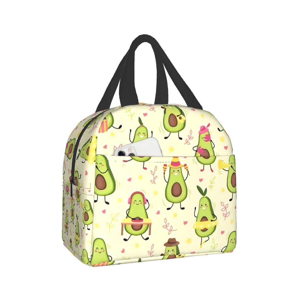 Avokádová taška na oběd Zelené ovoce Srdce Izolovaná krabička na oběd s přední kapsou Chladicí taška pro školu práci kancelář dárek