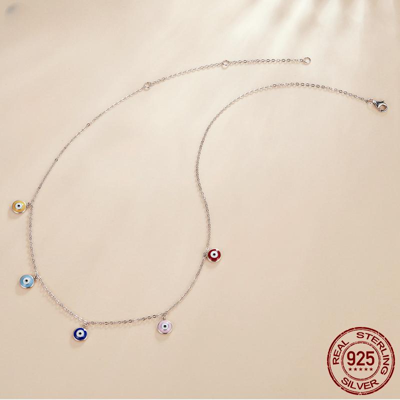 Authentic 925 Sterling Silver Colorful Guardian Eye Necklace Multiple Devil Eyes Neck Chain for Women Fine Jewelry