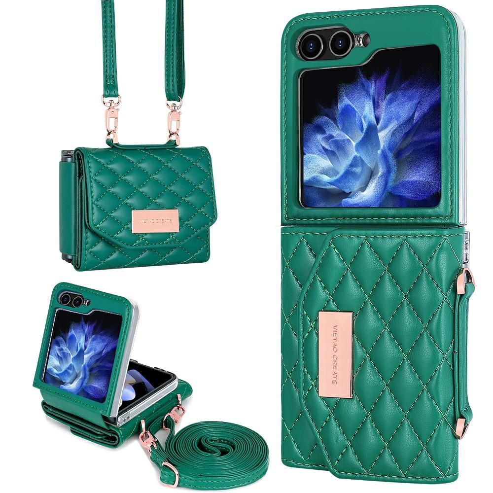 For Samsung Galaxy Z Flip7 FE 5G/Z Flip6 5G Case with Shoulder Strap PU+PC Wallet Phone Cover Built-In Back Screen Film