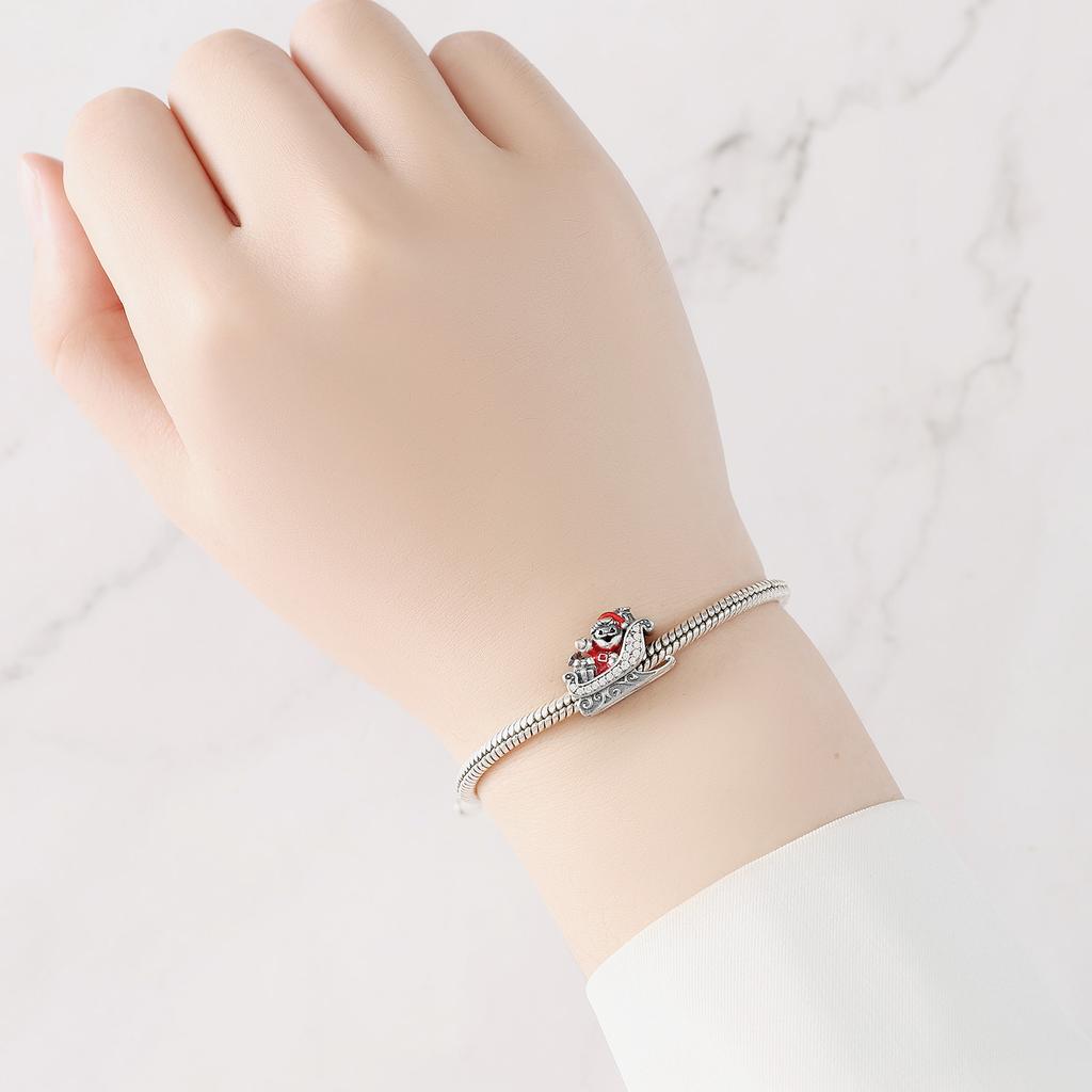 Real Copper Santa Claus Sled Beads Pendant Fit Original Bracelet For Women Jewelry Birthday Fine Gifts Accessory