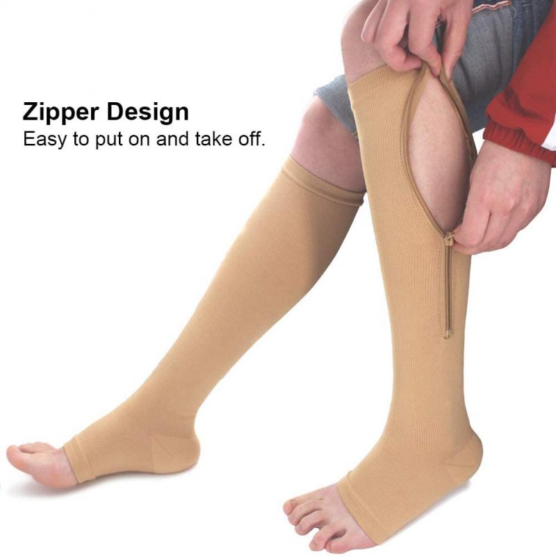 Zipper Compression Socks For Running, Open-Toe Anti-Slip Calf Support Socks With Adjustable Straps For Sports Recovery