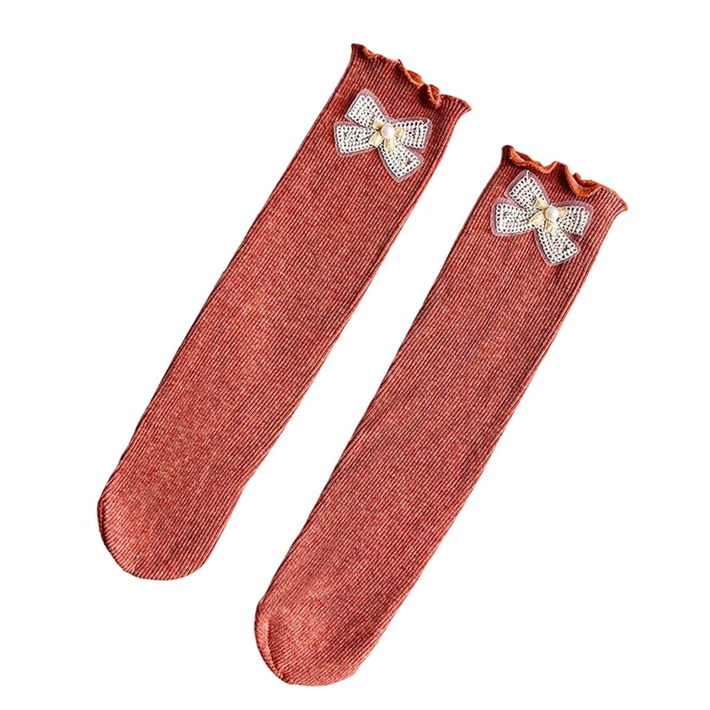 Children's Knee-high Socks With Bows And Lace Trim