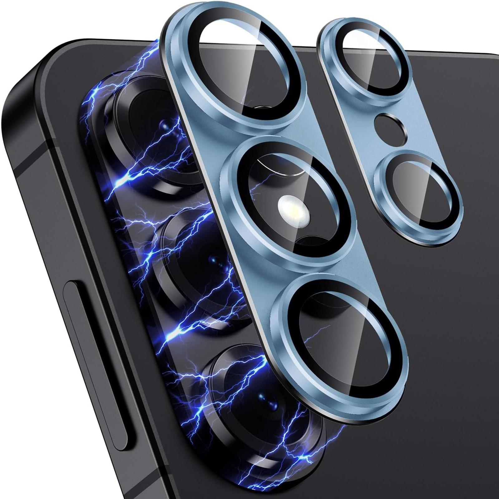 For Samsung Galaxy S26 Ultra S26 Plus S26 Anti-scratch Film Tempered Glass Corful Metal Ring Camera Lens Protector Full Back Cap Galaxy S26 Ultra&Tempered glass синий