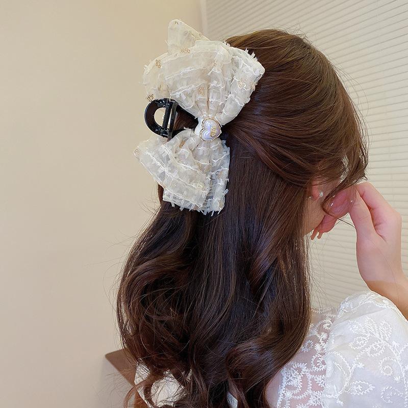 Stoff Netzgarn Streamer Perle Schleife Haarnadel Damenmode vielseitig Federklemme Temperament Kopfschmuck Haaraccessoires hoher Sinn