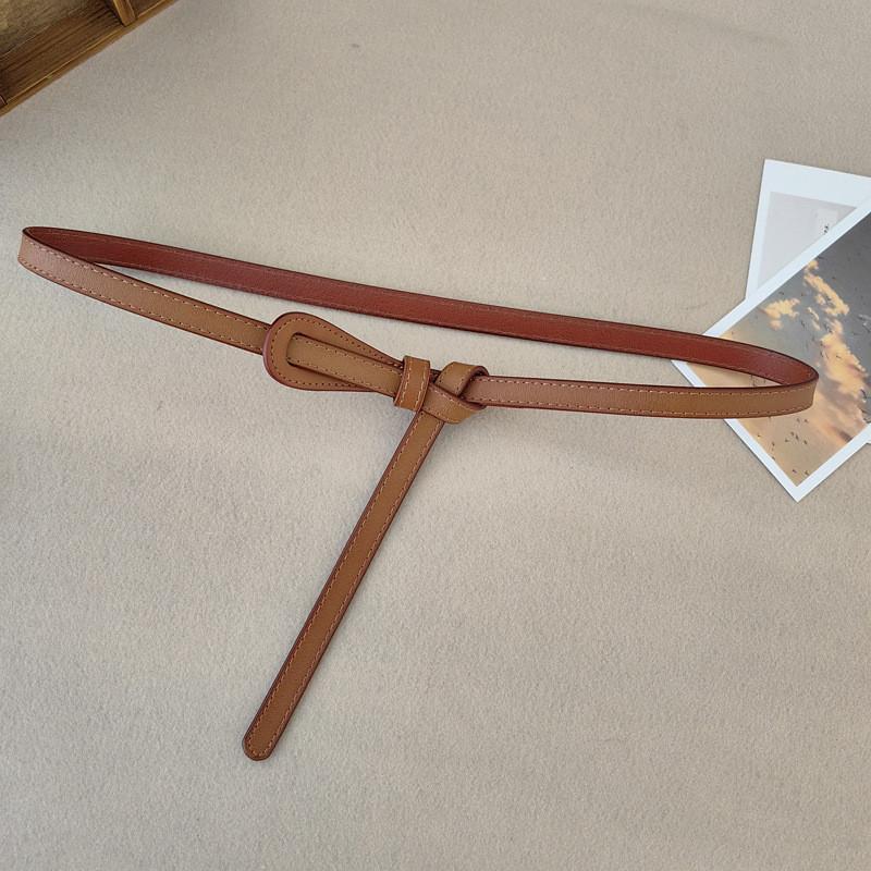 Leather Womens Skinny Belt With Vintage Knot Design For Dress And Office Wear