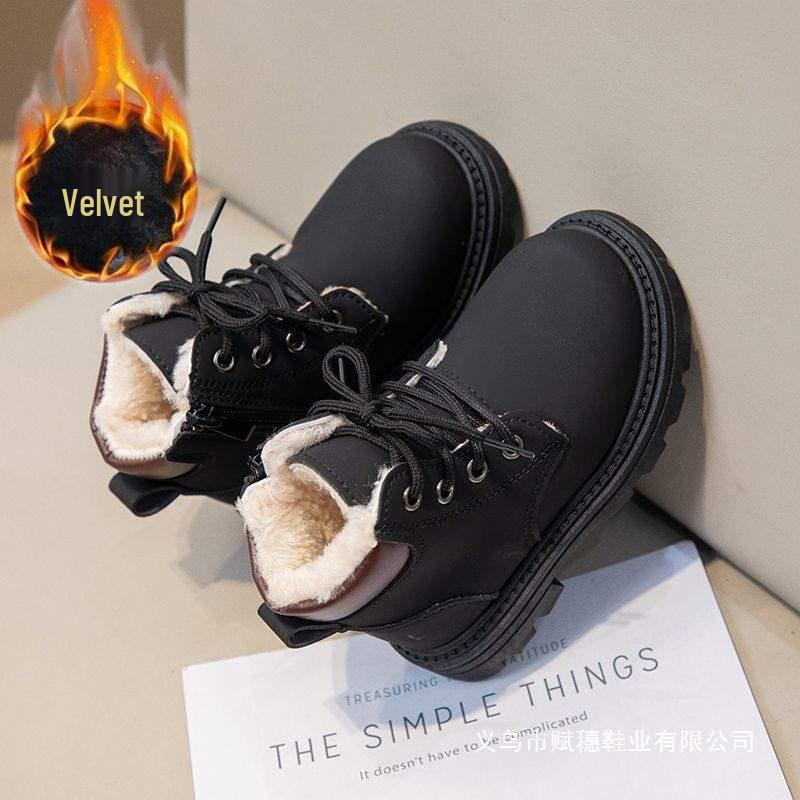 Kids' Plush Martin Boots 2025: Autumn/Winter New British-Style Short Snow Boots for Boys and Girls
