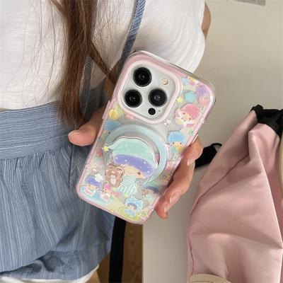 Husă de telefon Kawaii Cartoon cu suport magnetic pentru iPhone 16 Pro 15 14 13 Pro Max, husă pentru Magsafe, silicon rezistent la șocuri, huse drăguțe