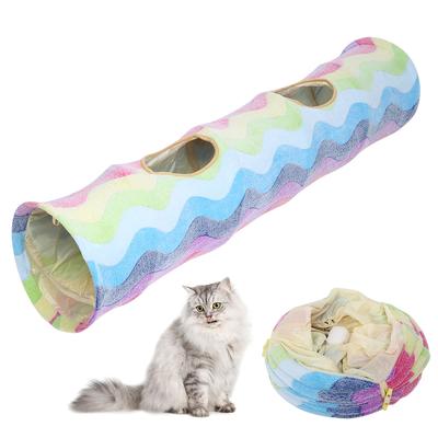 Cloth Colorful Rainbow Ring Paper Scratch Resistant Collapsible Cat Tunnel Tube Playing Hiding
