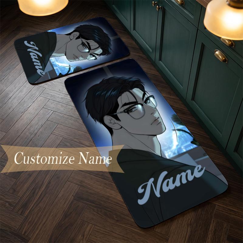 Joo Jaekyung (1) Customize Name Flannel Kitchen Mat Soft Non-Slip Kitchen Floor Runner Rug for Home Kitchen Decor