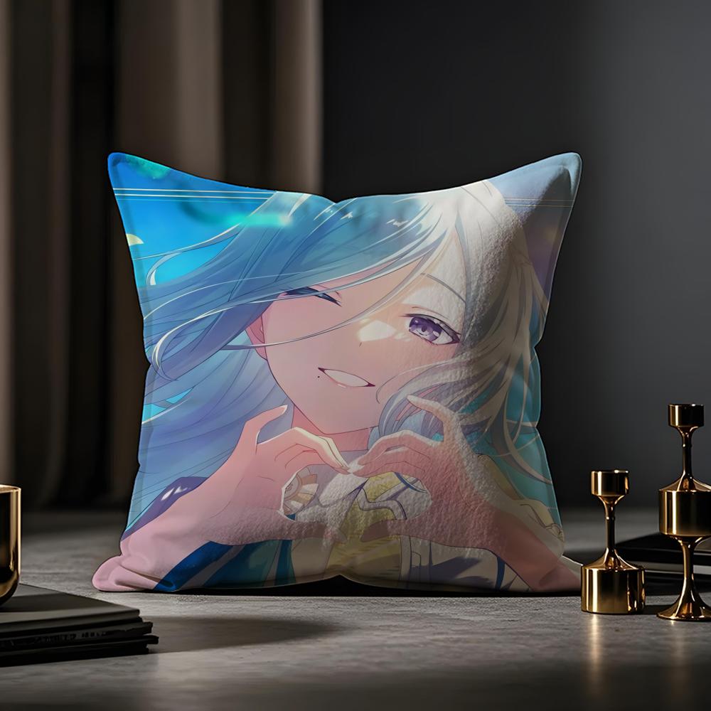 Project Sekai Anime Young Cushion Cover Anti-dustmite Pillowcase Invisible Zipper Silky Short Plush Sofa Cushion Cover