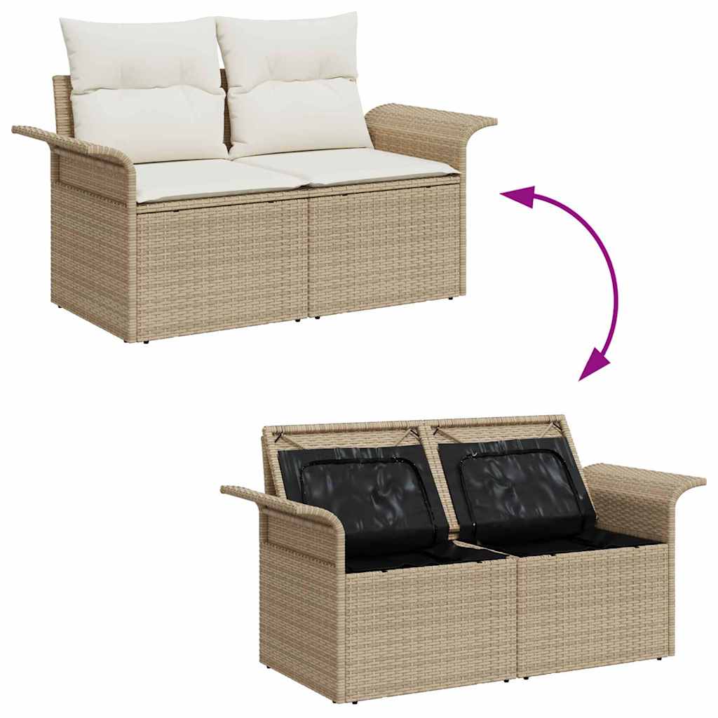 Garden Sofa Set with Cushions and Storage 7 Piece Beige Poly Rattan