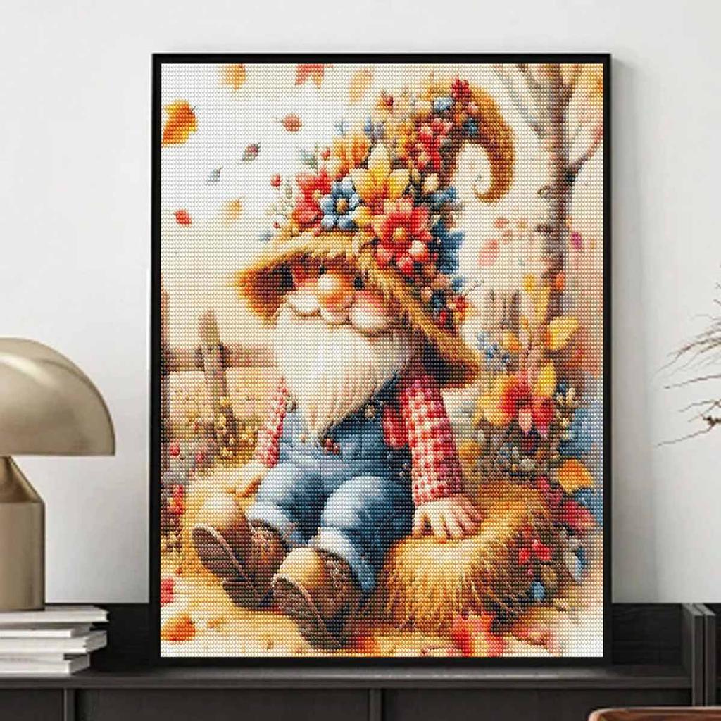 Halloween 5D DIY Diamond Art Painting Kit Autumn Fall Gnome Home Wall Decor Handmade Gift for Thanksgiving Seasonal Craft Supplies