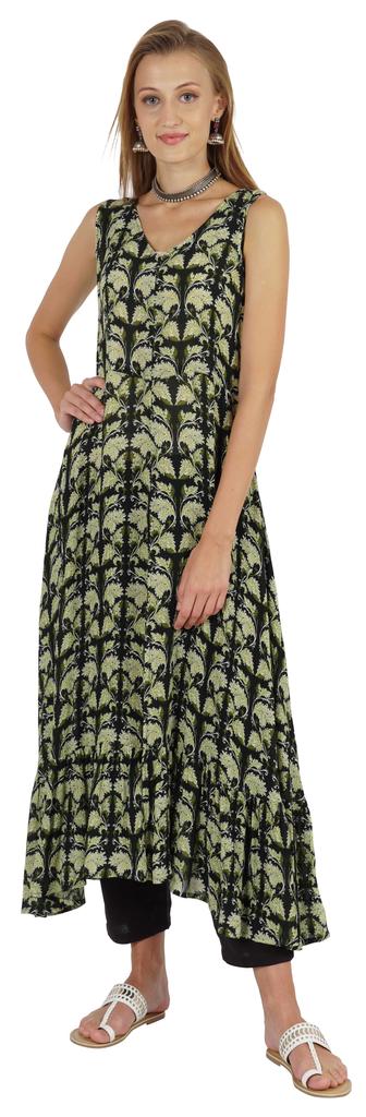 Phagun Indo Western Printed Flared Kurti For Womens Sleeveless Indian Traditional