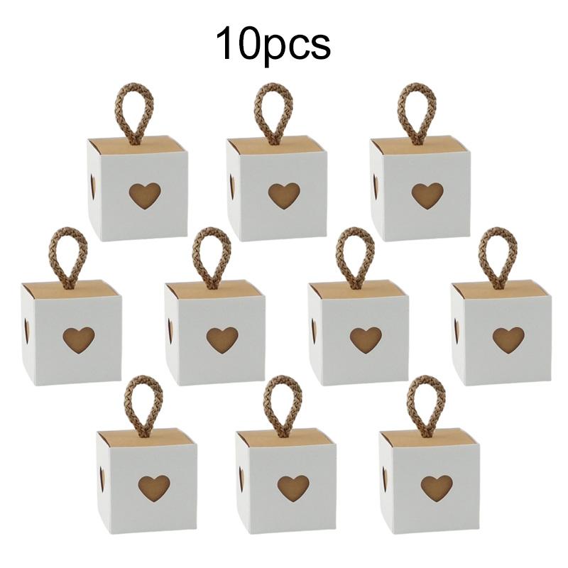 5~50pcs Square Gift Packaging Box with Rope Heart Pattern Kraft Paper Festival Party Gathering Valentine Day Candy Boxes TMZ
