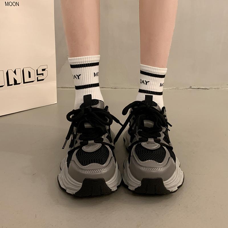 Popular muffin thick-soled dad shoes for women's summer small people increase in height, new mesh breathable casual sports shoes