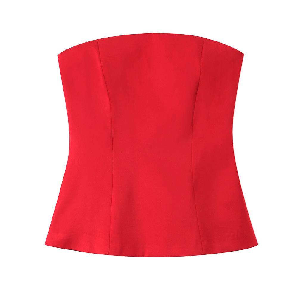 

Весна 2025 Женская мода Топ без бретелей с открытыми плечами и облегающего кроя Small красный