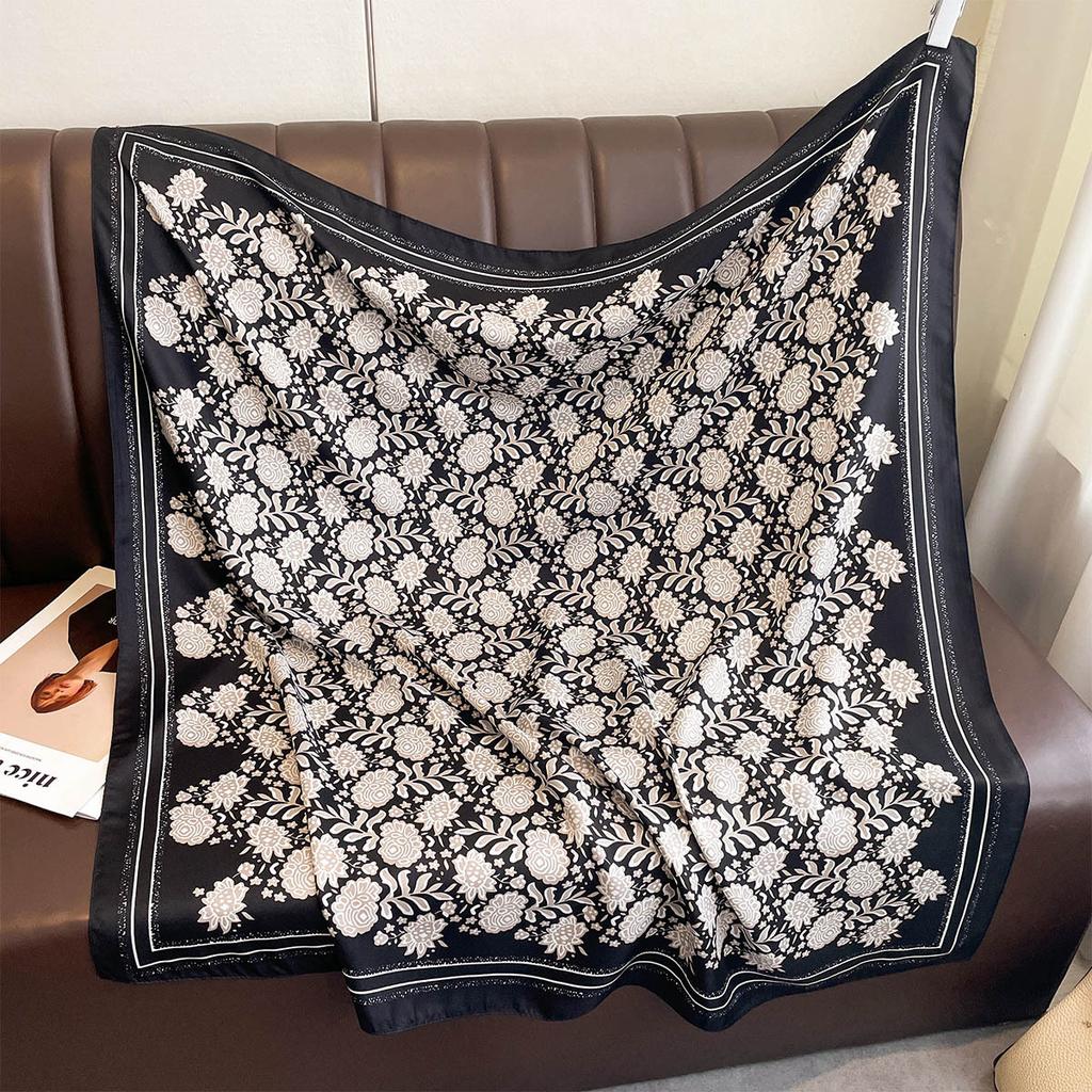 Fashion New Floral Printed Flower Women Scarf 90Cm Large Square Scarves Twill Silk Headscarf Shawl Hijab Muslim
