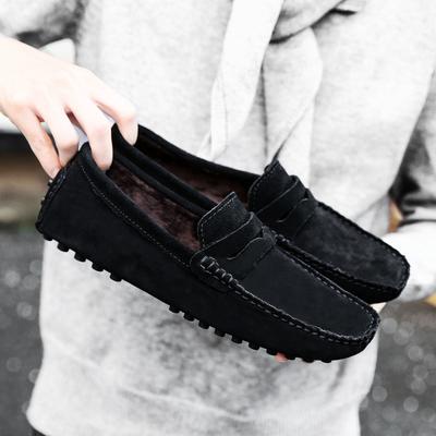 Winter Warme Pelz Freizeitschuhe Herren Slipper Luxusmarke Wildlederschuhe Herren Flats Weiche Leichte Fahrschuhe Mann Mokassins Herrenschuhe