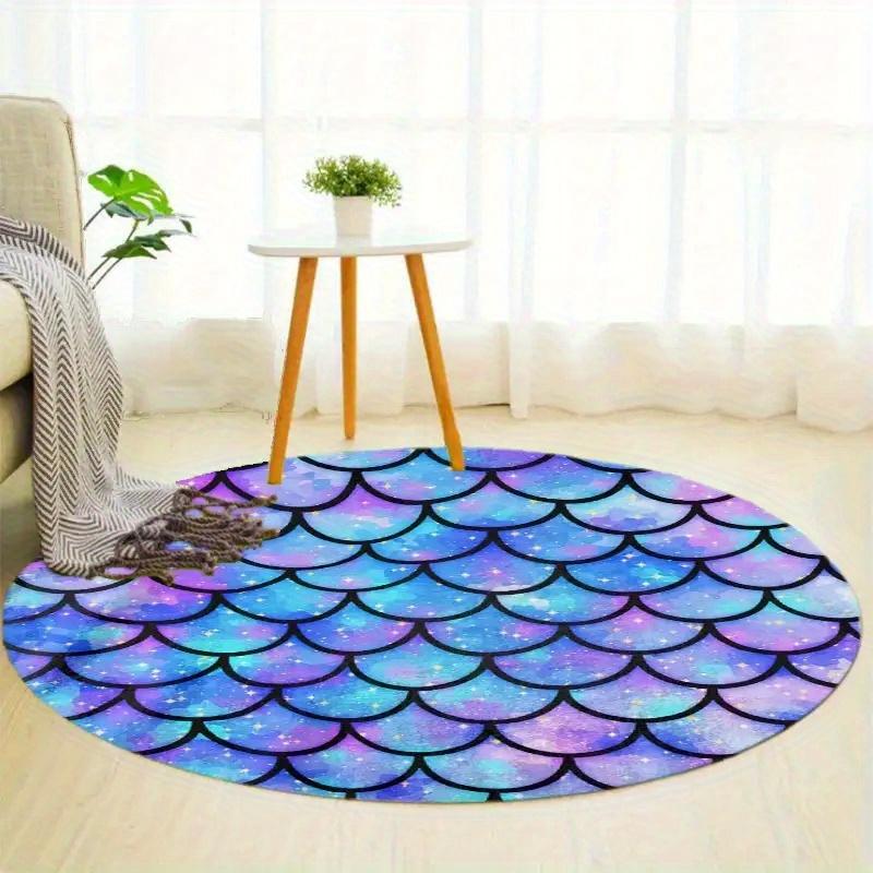 Crystal Velvet carpet2D Flat Print Not 3D Doormat 1pc Mermaid Scale Round Mat- Non-Slip Crystal Velvet Area Mat, Vibrant Purple,