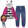 Zestaw bluzy z kapturem i bluzy z uszami kota Gabby's Dollhouse - Unisex, uroczy styl