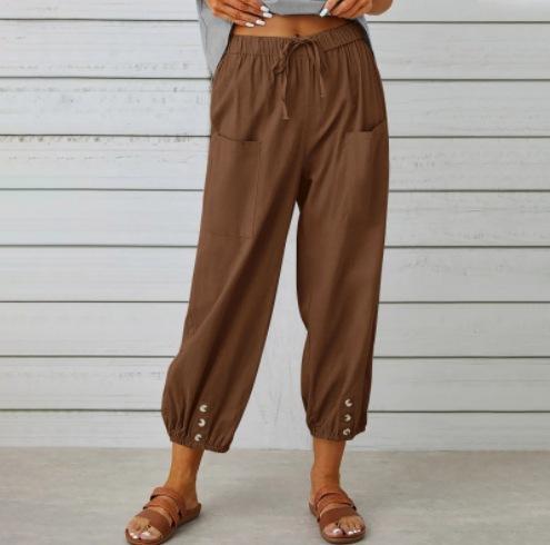 Women Cotton Linen Pants Spring Summer Solid Color Elastic Waist Loose Straight Trousers Female Harajuku High Waist Wide Leg Pants