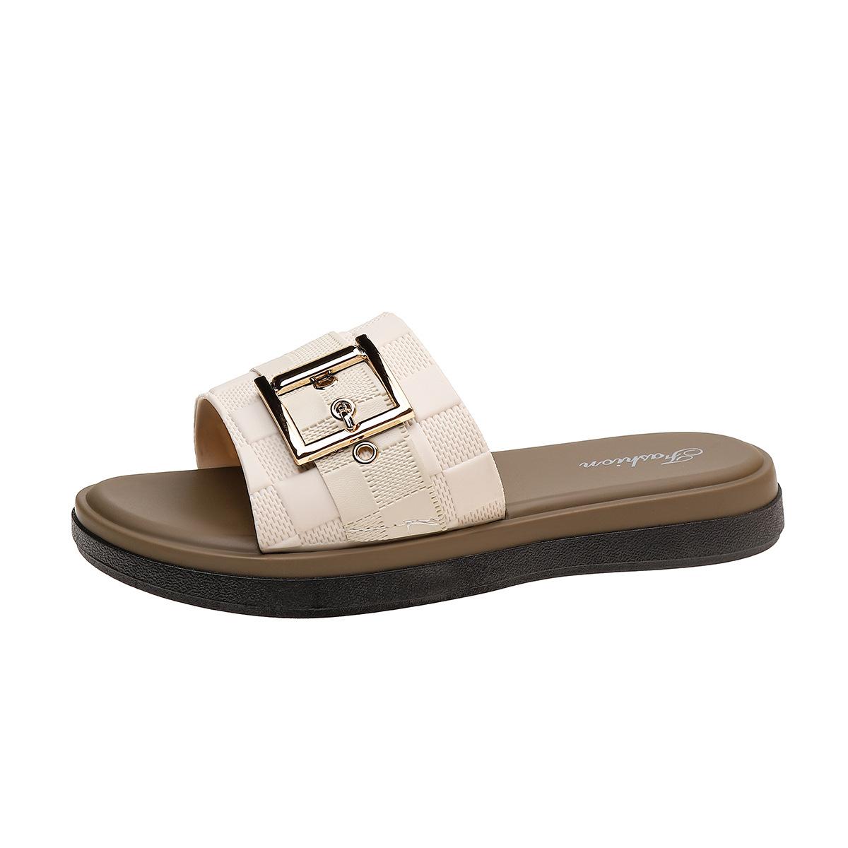 

Модные новые женские шлепанцы с пряжкой и открытым носком, износостойкие офисные белые плоские тапочки, летние песчаные пляжные сандалии, женская обувь 40 белый