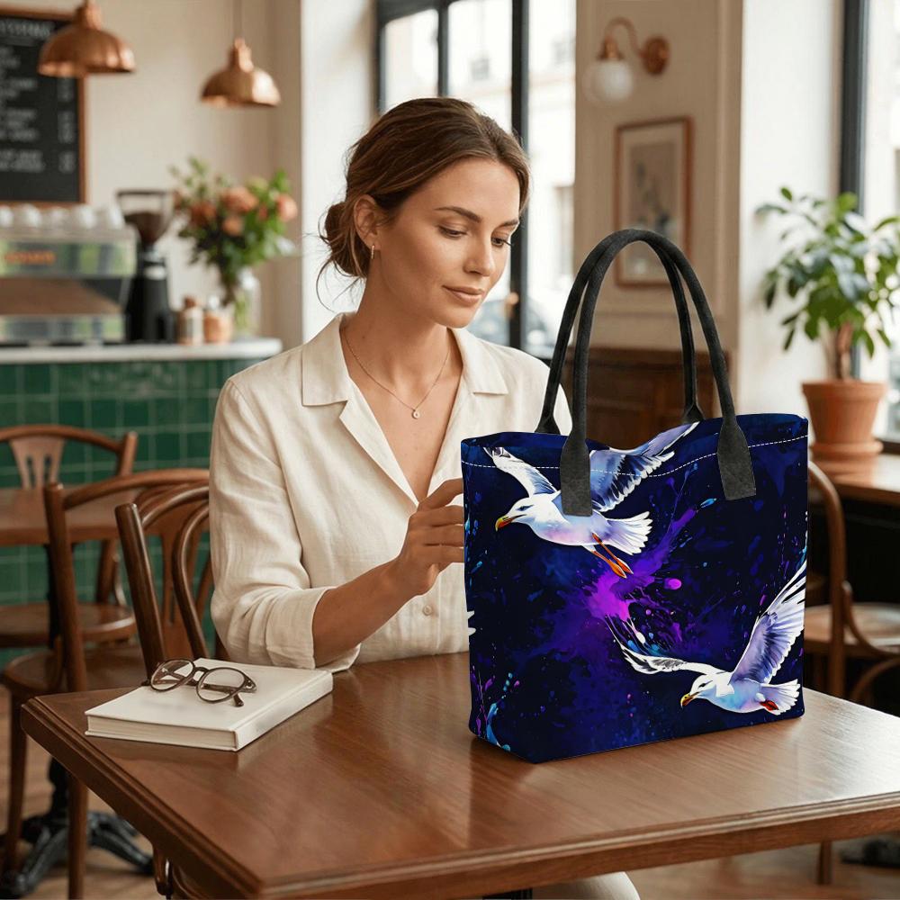 Watercolor Seagull Print Tote Bag Large Capacity Casual Fashion Outdoor Handbag