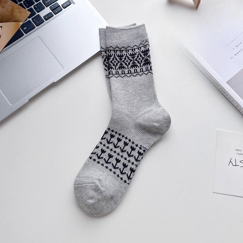Female Spring and Autumn Ethnic Style Retro Thick Color Cylinder Pile Socks