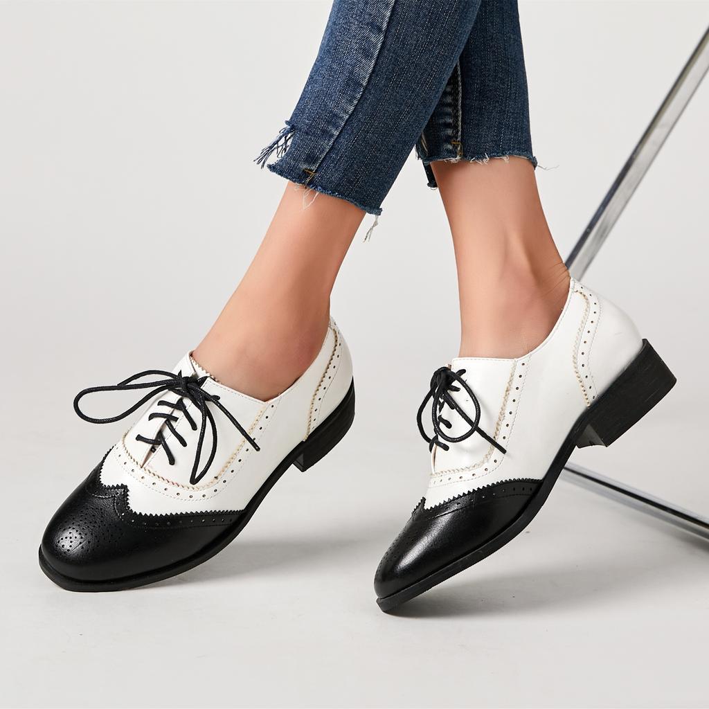 Britischer Stil Retro Damen Oxford Schuhe mit niedrigem Absatz