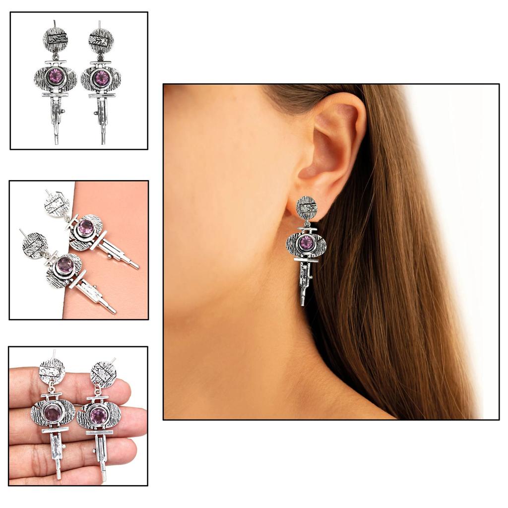 925 Silber Amethyst Sterling Edelstein Ohrring Schmuck handgemachte Ohrringe lila