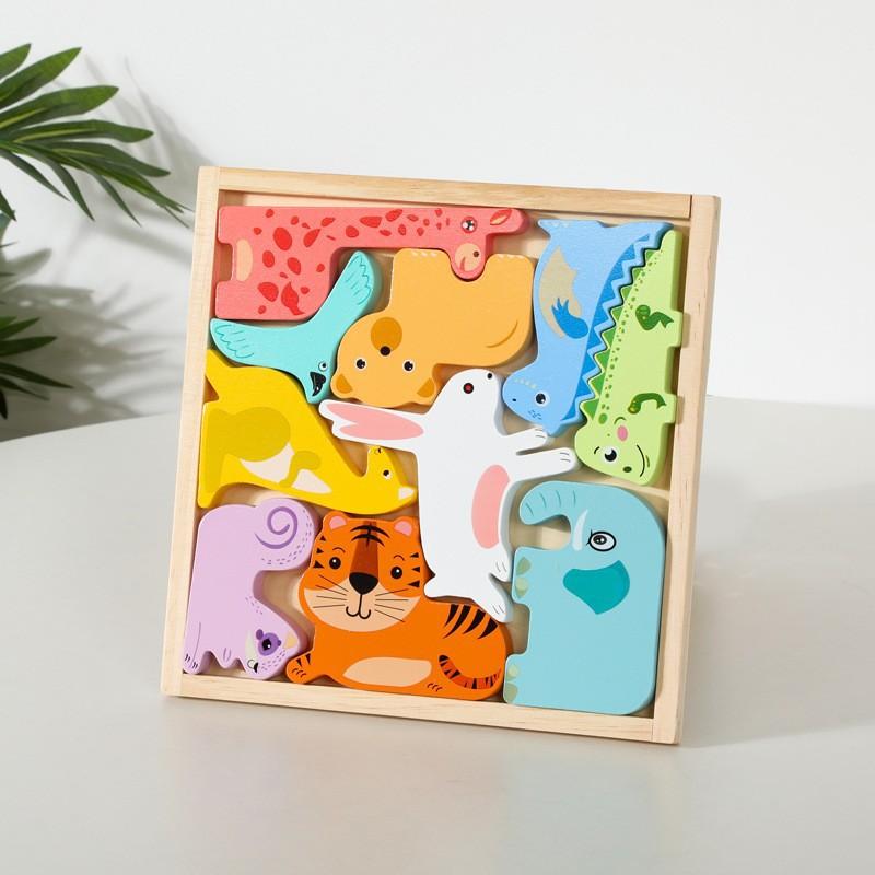 Wooden Puzzle Children Cartoon Forest Animals Tetris Large Building Block Three-dimensional Puzzle Parent-child Toy